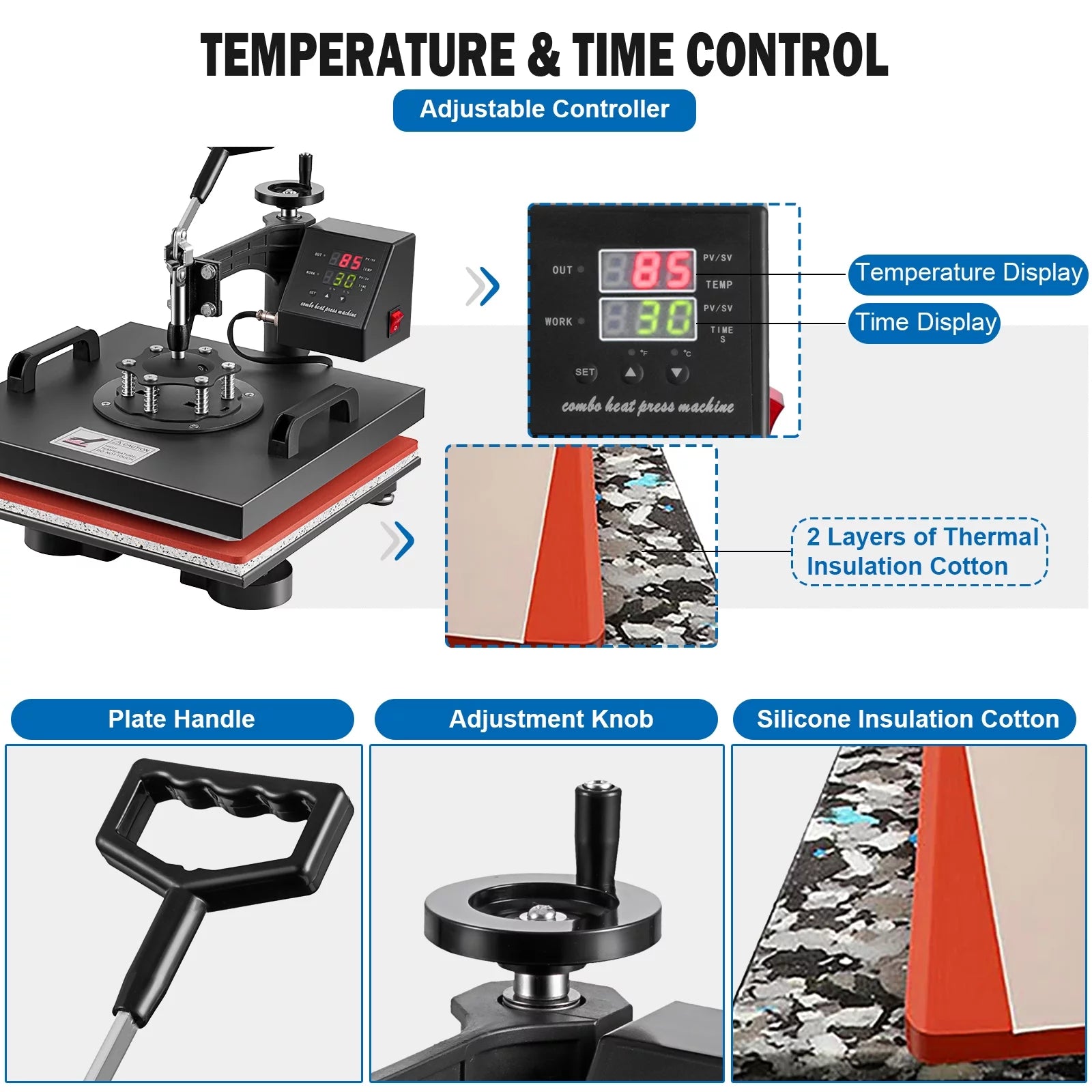 SHZOND 8 in 1 Heat Press Machine 15x15 inch Multifunction Heat Press Transfer Machine Sublimation Combo for T-Shirt Hat Cap Mug Plate
