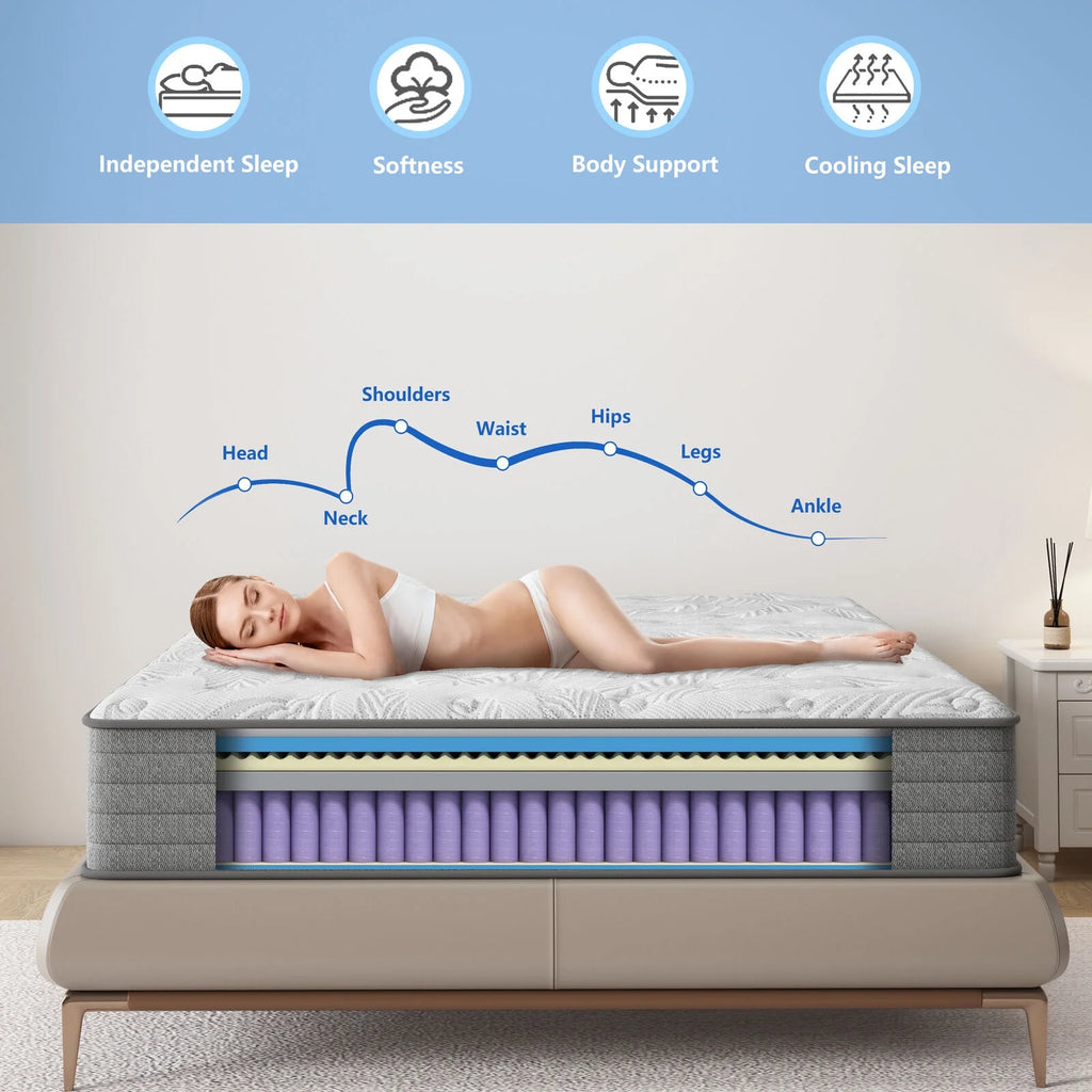 ANGFAN 12" Medium Firm Innerspring Mattress Full, Hybrid of Cooling Gel Infused Memory Foam and Pocket Spring Mattress in a Box, Full Size