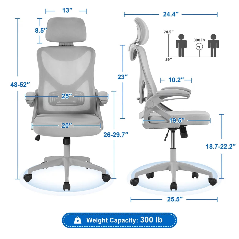 Topeakmart High Back Ergonomic Mesh Office Chair with 90° Flip-up Armrest, White/Black