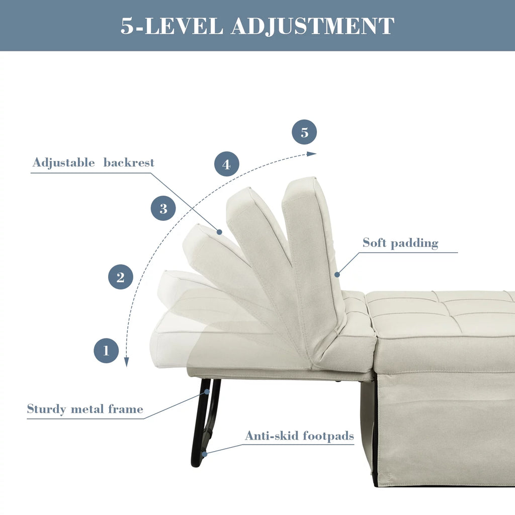 Ainfox Ottoman Chair Lounger Bed .4 in 1 Breathable Linen Convertible Single Sofa Couch, 73.23''L x 33.86''W(Dark Grey)(Beige)