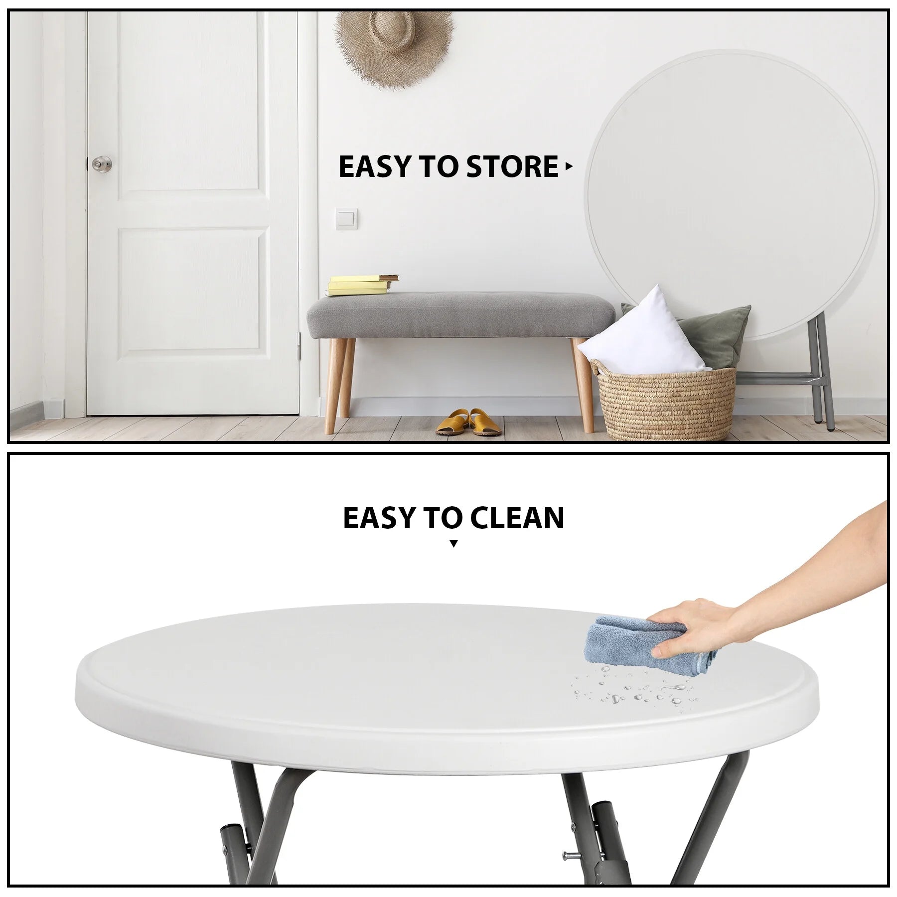 HomGarden 48" Round Bi-Folding Picnic Table 4FT Portable Plastic Dining Card Table Indoor & Outdoor White
