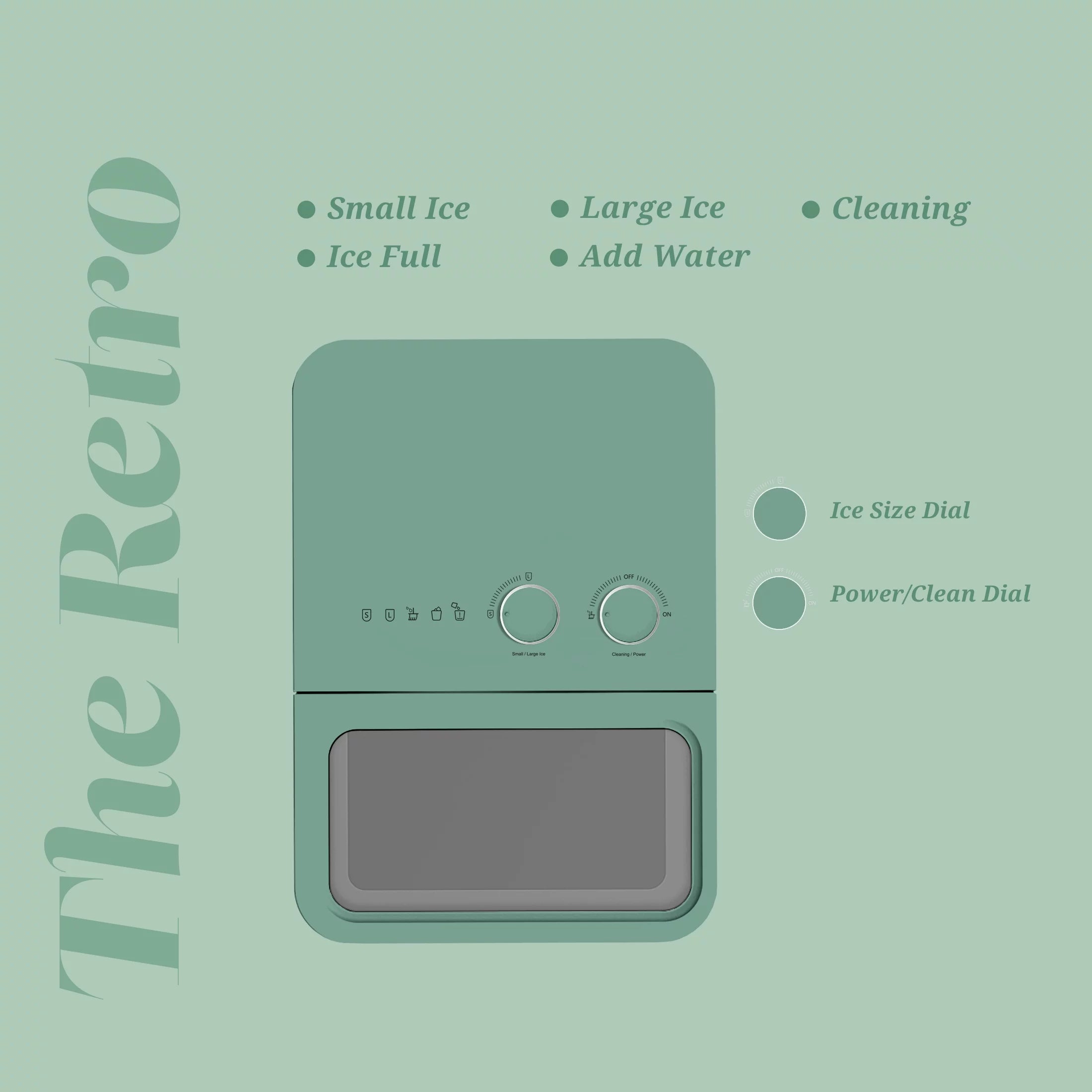 Orgo Product The Retro Countertop Ice Maker, Bullet Shaped Ice Type, Sage
