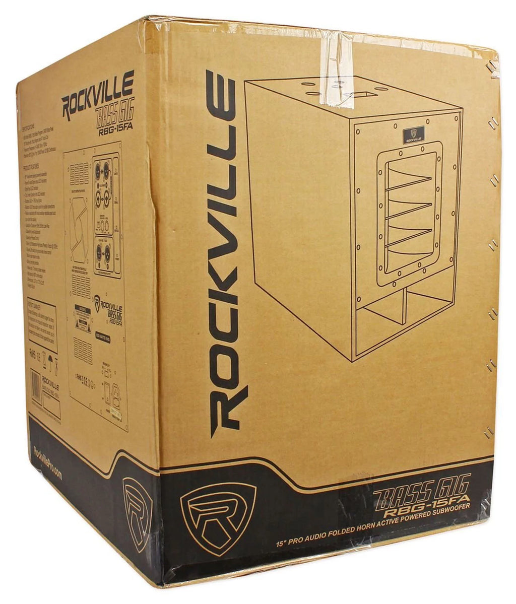 Rockville RBG15FA 15" 2400 Watt Powered Subwoofer Folded Horn PA/DJ Sub + Riser