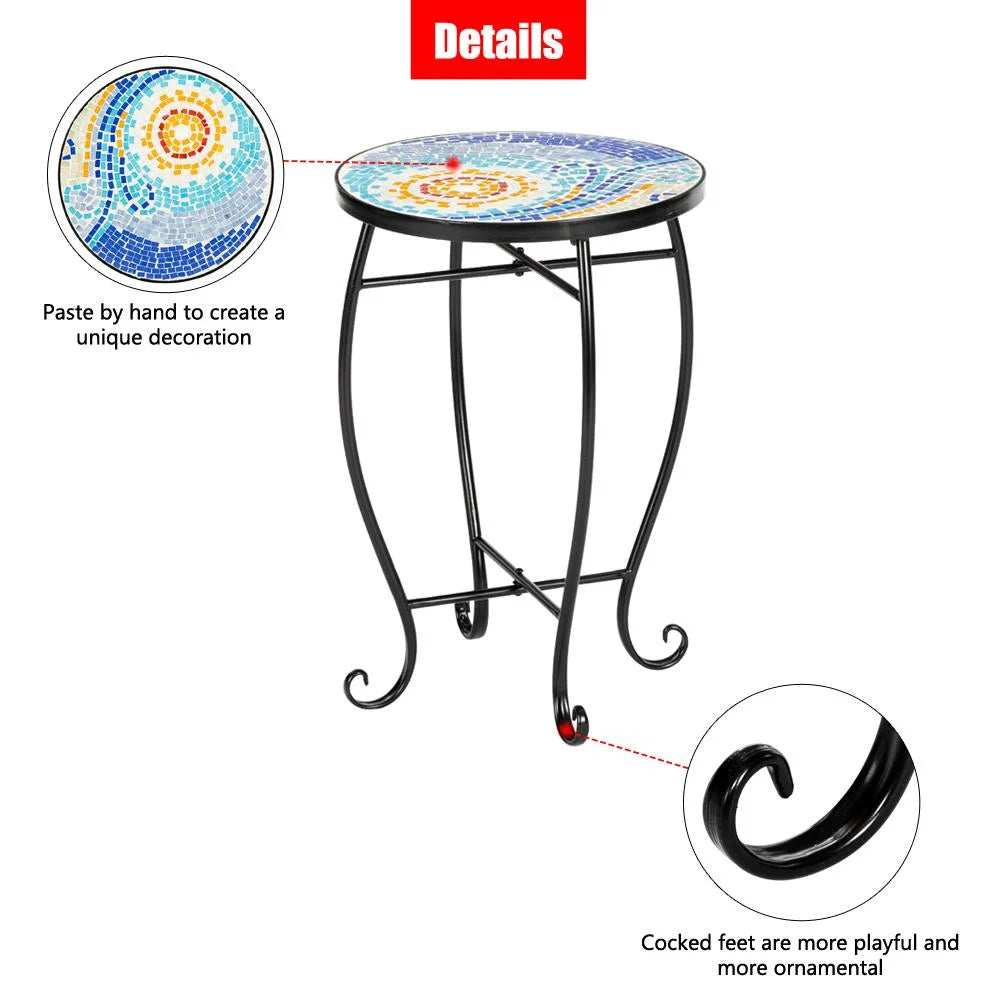 UBesGoo Blue Hawaii Mosaic Round Terrace Bistro Table