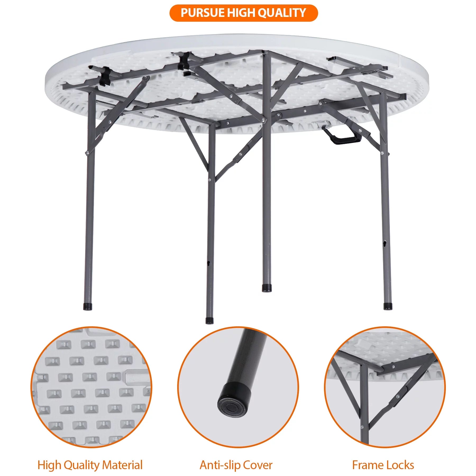 HomGarden 48" Round Bi-Folding Picnic Table 4FT Portable Plastic Dining Card Table Indoor & Outdoor White