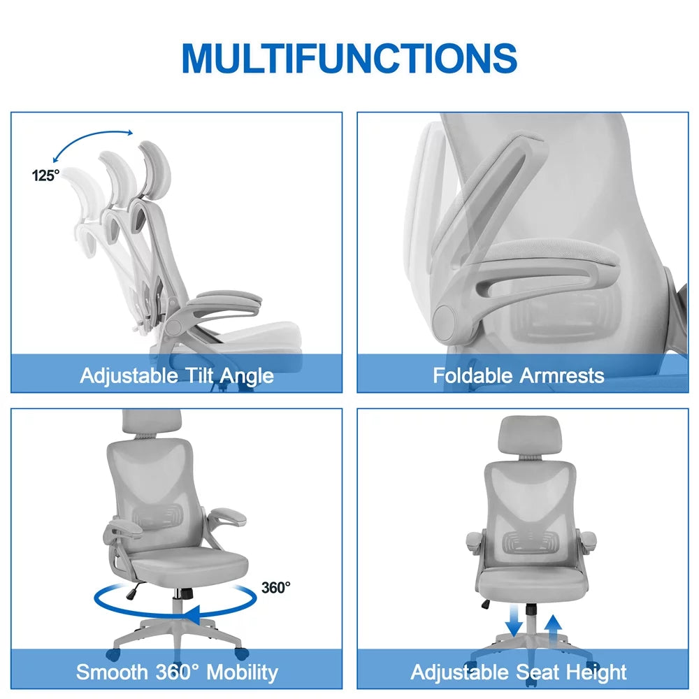 Topeakmart High Back Ergonomic Mesh Office Chair with 90° Flip-up Armrest, White/Black