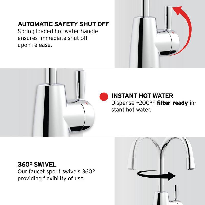 HOT250 Instant Hot Water Dispenser, Single-Handle Faucet in Chrome with Tank and Premium Filtration System