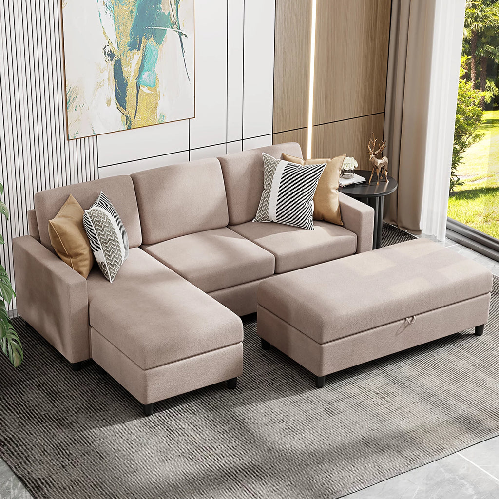 Walsunny Linen Fabric Convertible L-Shaped Sectional Sofa(Dark Gray)