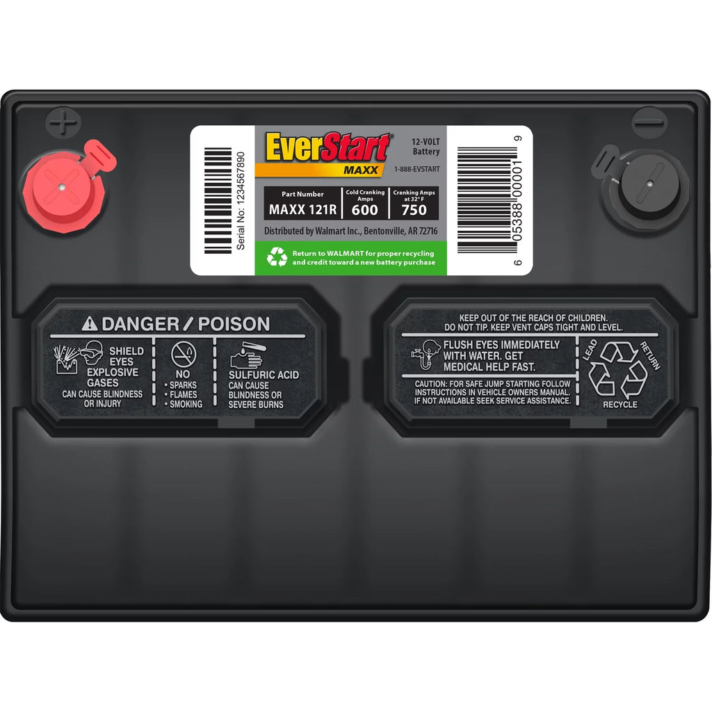 EverStart Maxx Lead Acid Automotive Battery, Group Size 121R 12 Volt, 600 CCA