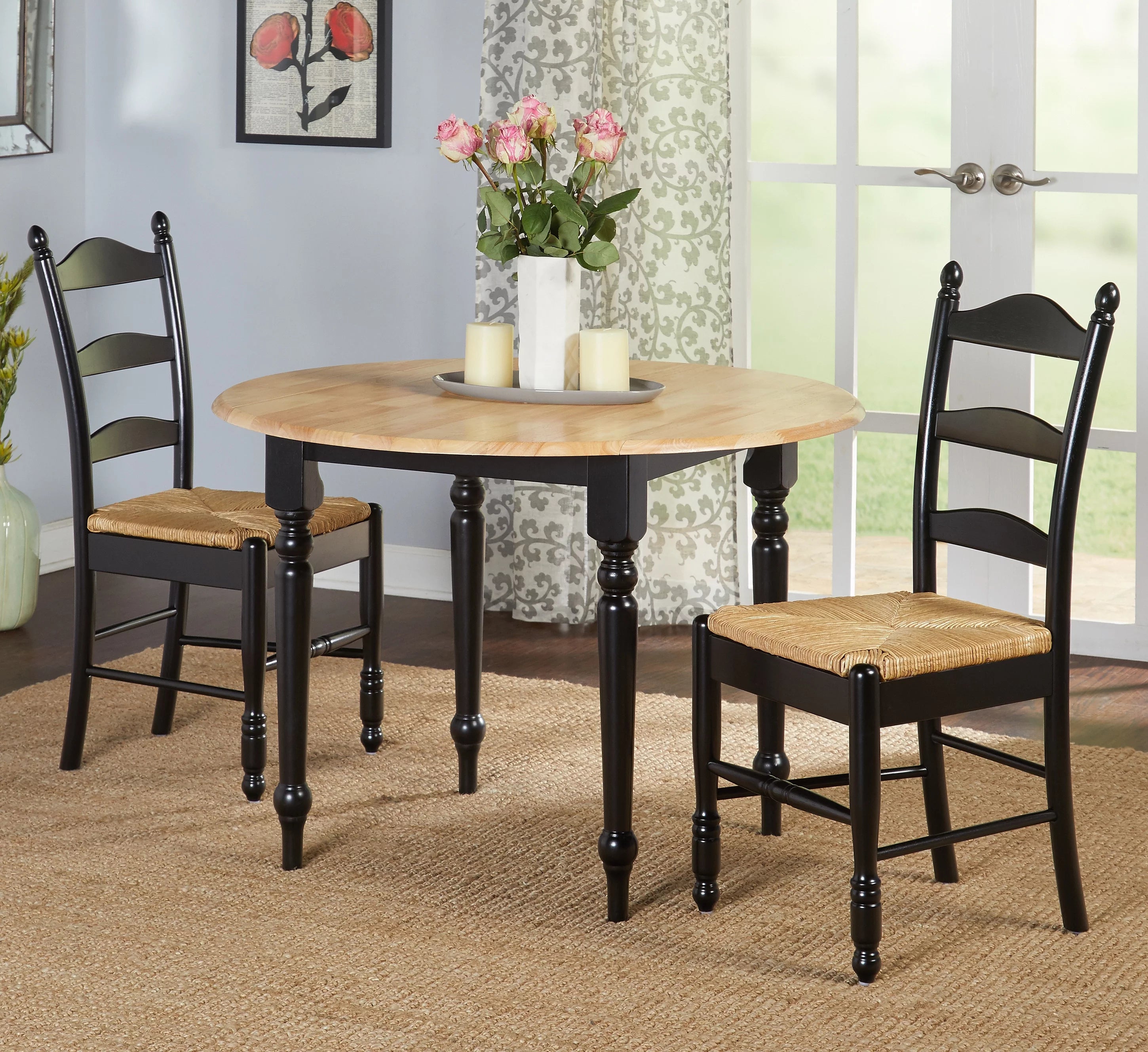 Ladder Back Rush Seat Chairs - Set of 2, Multiple Colors