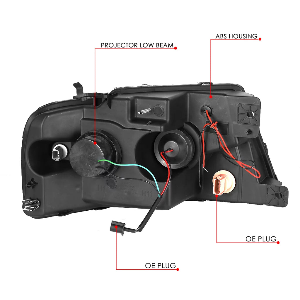 DNA Motoring HL-3DLB-F1504-BK-CL1 For 2004 to 2008 Ford F150 Lincoln Mark LT Dual LED DRL Light Bar Projector Headlight Black Housing Clear Corner Headlamp