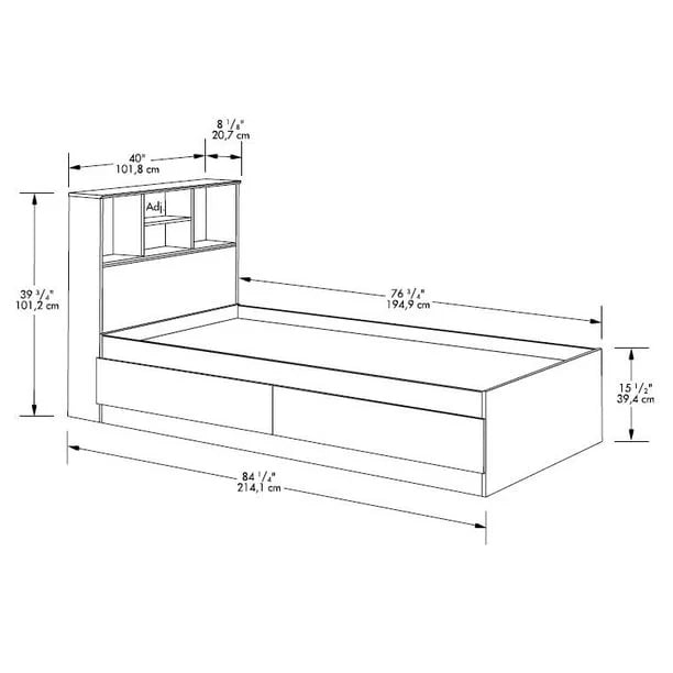 Your Zone Storage Bed with Bookcase Headboard, Twin, Espresso Finish