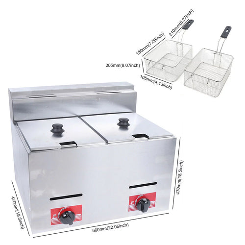 12L Commercial Countertop Gas Fryer, 2 Basket, Propane LPG Deep Fryer 2*6L