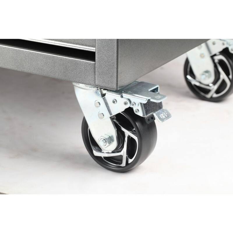 61 in. W x 24 in. D Standard Duty 10-Drawer Mobile Workbench Tool Chest with Sliding Bin Storage Drawer in Silver