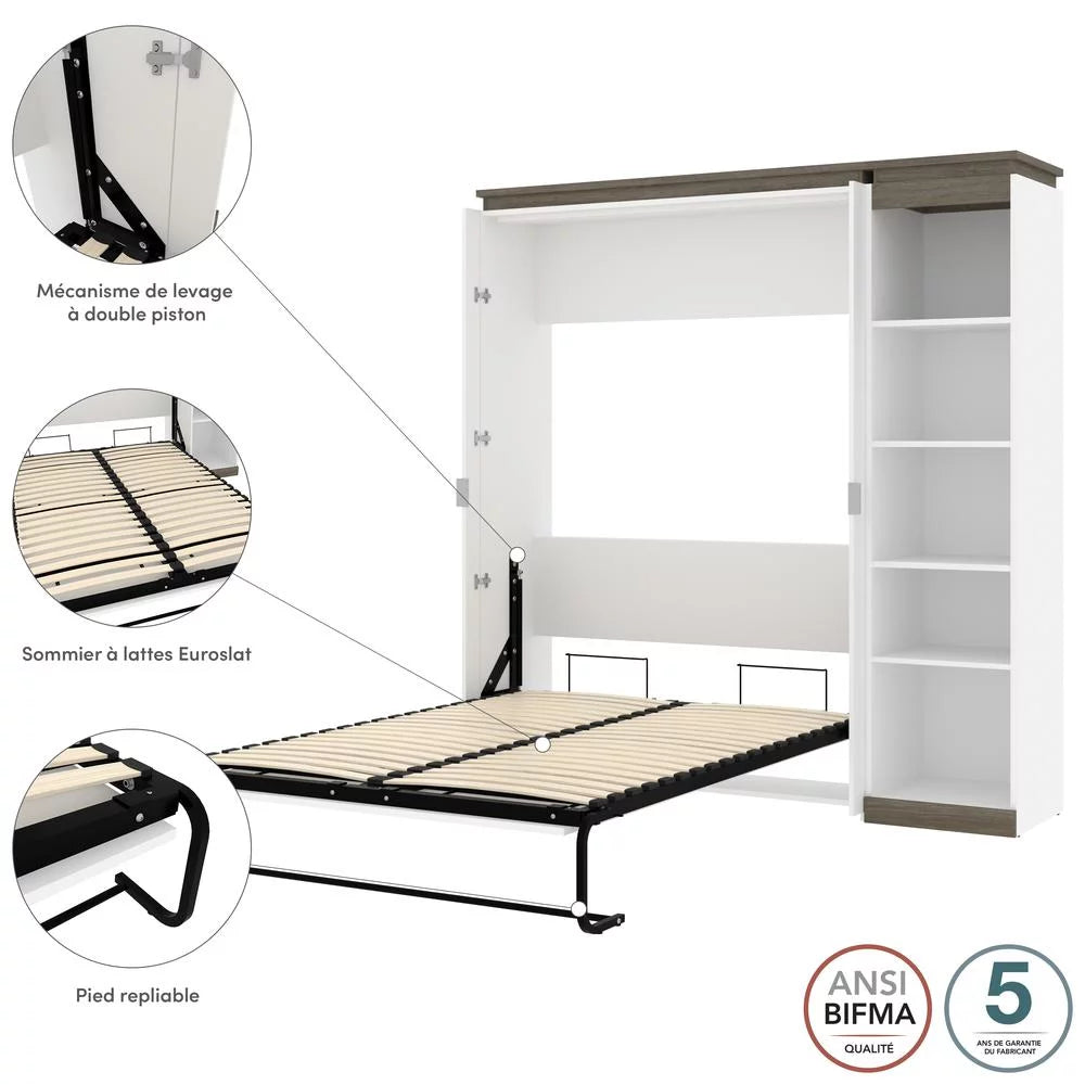Bestar Orion 79" Full Murphy Bed with Narrow Bookcase in White