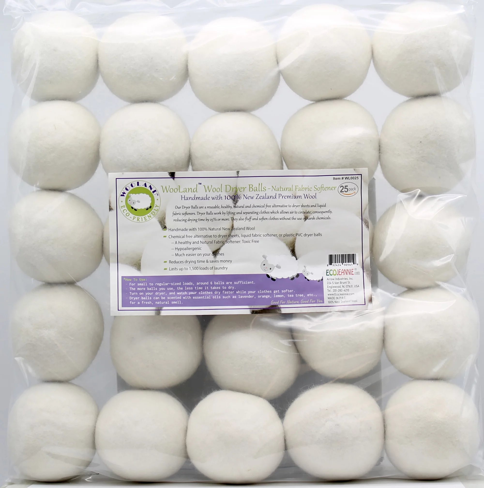 EcoJeannie Wooland  Wholesale Bulk Laundry XL Premium Wool Dryer Balls - 100% New Zealand Organic Wool Natural Fabric Softener For Sensitive Skin, Babies (75 Count)