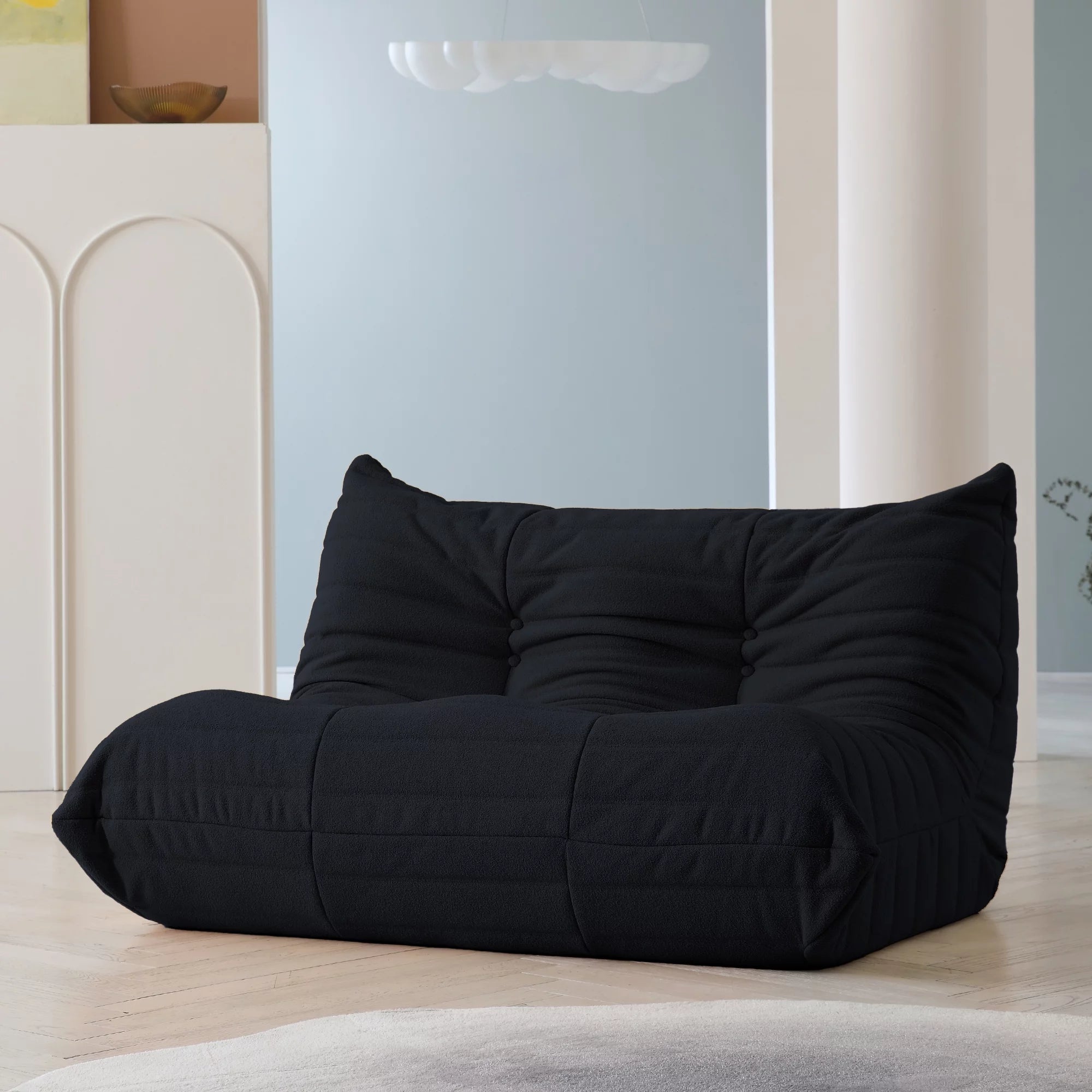 Magic Home Modern Sectional Sofa Togo Sofa Lazy Sofa Floor Sofa Foam Sofa Couch for Bedroom,Living Room,Apartment and Small Space,Three Seat Sofa,Beige