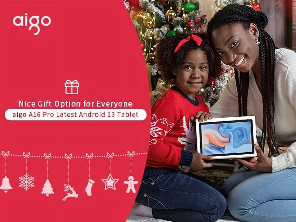aigo A16Pro 2K Android 13 Tablet for Adult Kids, 10.6inch Tablet, 2024 Android Portable Tablet with Octa-Core, 16GB RAM+128GB ROM, Dual 13MP+5MP Camera, WiFi, GPS, Bluetooth, 1TB Expand Support, Black