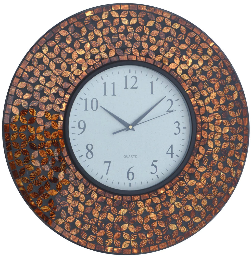 Lulu Decor, 19 Amber Flower Mosaic Wall Clock with Black Cement, Arabic Number Glass Dial 9.5 for Living Room &amp; Office Space