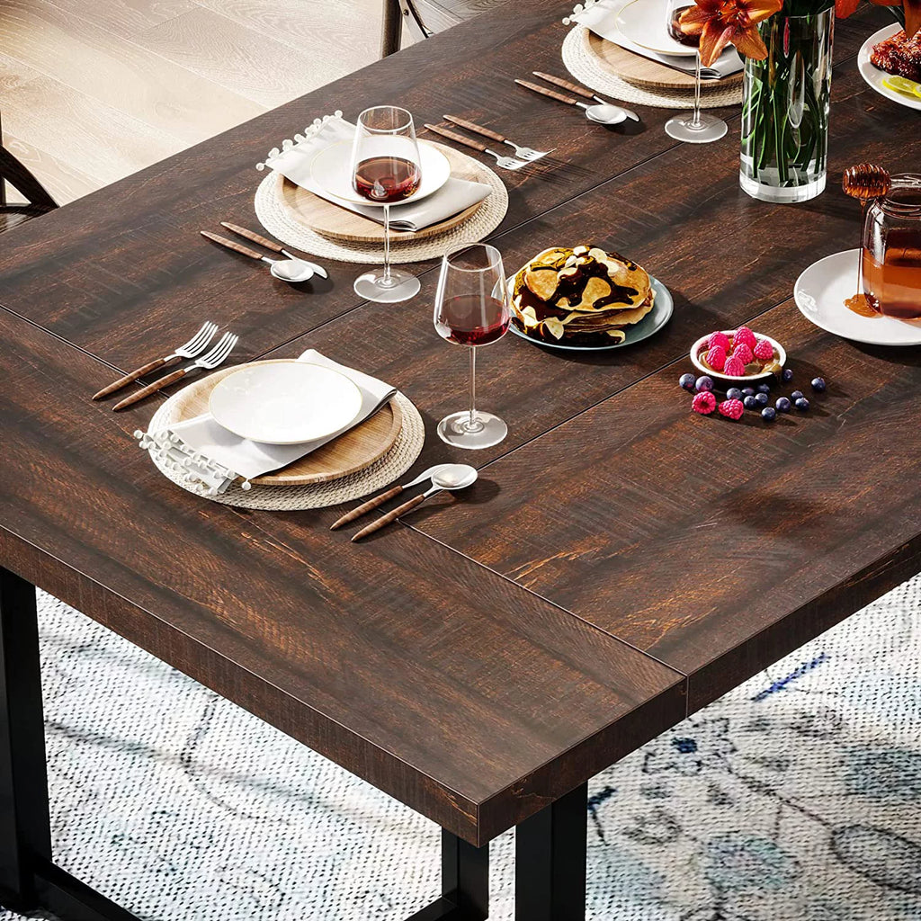 Tribesigns Dining Table Kitchen Table for 6, Rectangular Table with Metal Frame for Dining Room, Kitchen, Vintage Brown & Black
