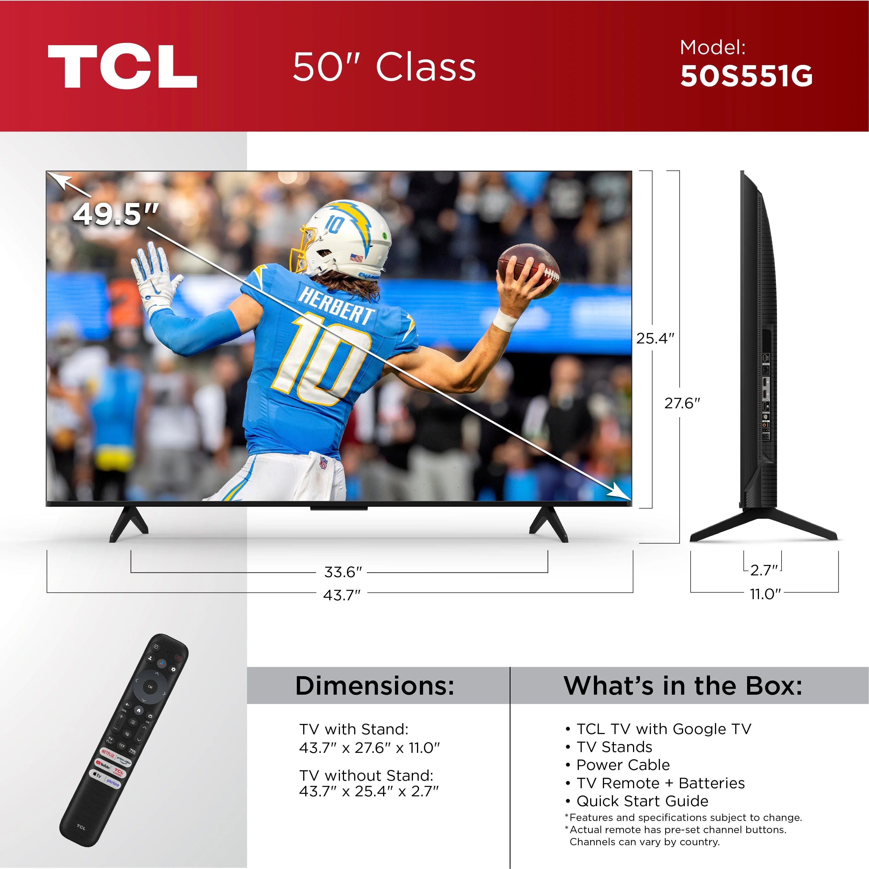 TCL 50" S Class 4K UHD HDR LED Smart TV with Google TV - 50S551G
