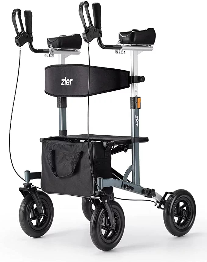Zler Upright Walker - 300lbs Stand-Up Rollator Walker for Senior with Seat and Armrest, Stand Straight Walker with Arm Support, Rolling Mobility Walking Aid with 10” Wheels for All Terrain