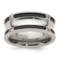 Edward Mirell Stainless Steel Engravable and Black Titanium Cable Edge Polished Concave 10mm Band Size 8 Jewelry for Wom