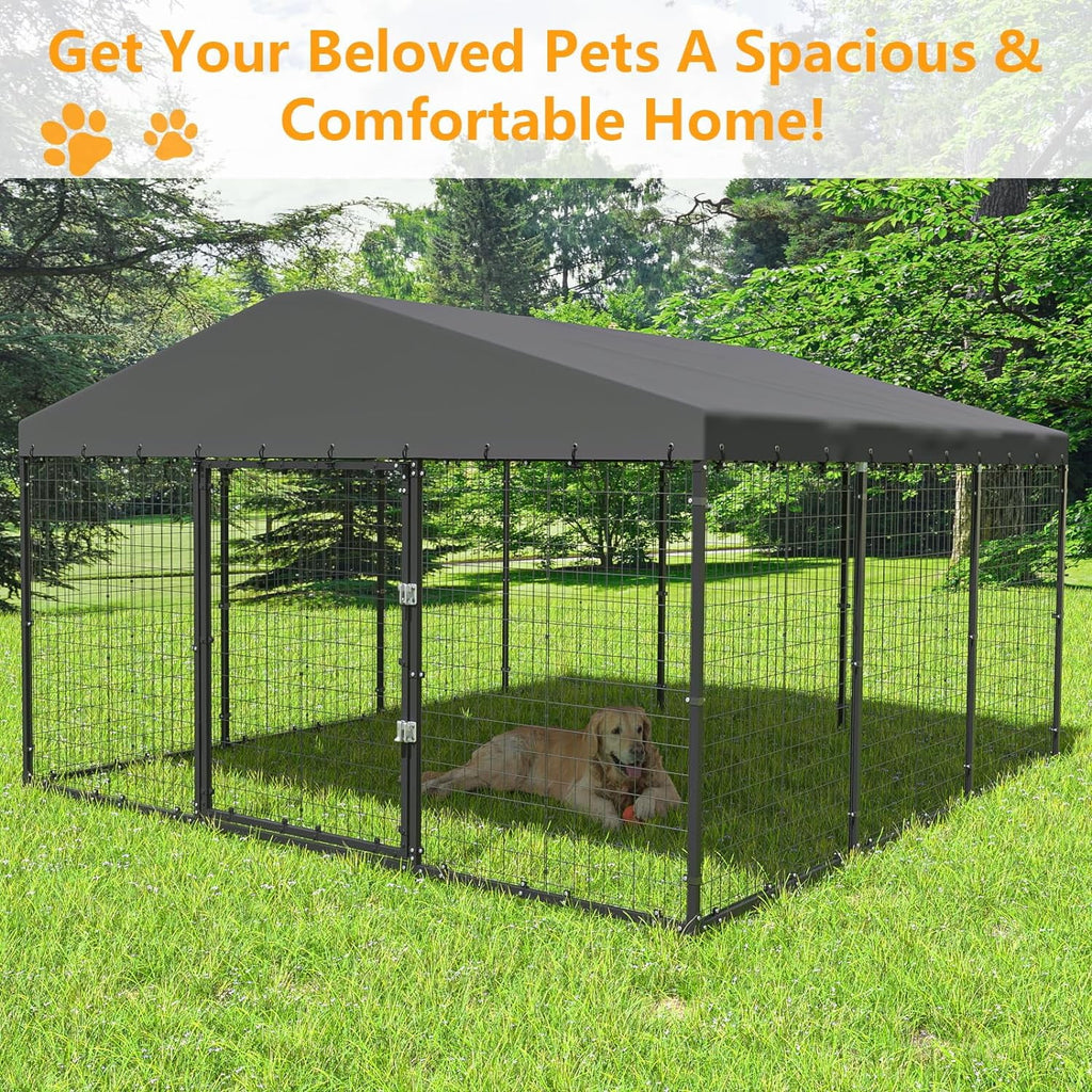 Kullavik Large Dog Kennel Outdoor with Waterproof Roof Cover, Dog Cage Heavy Duty Dog Enclosures w/Upgraded Metal Mesh and Door Locks