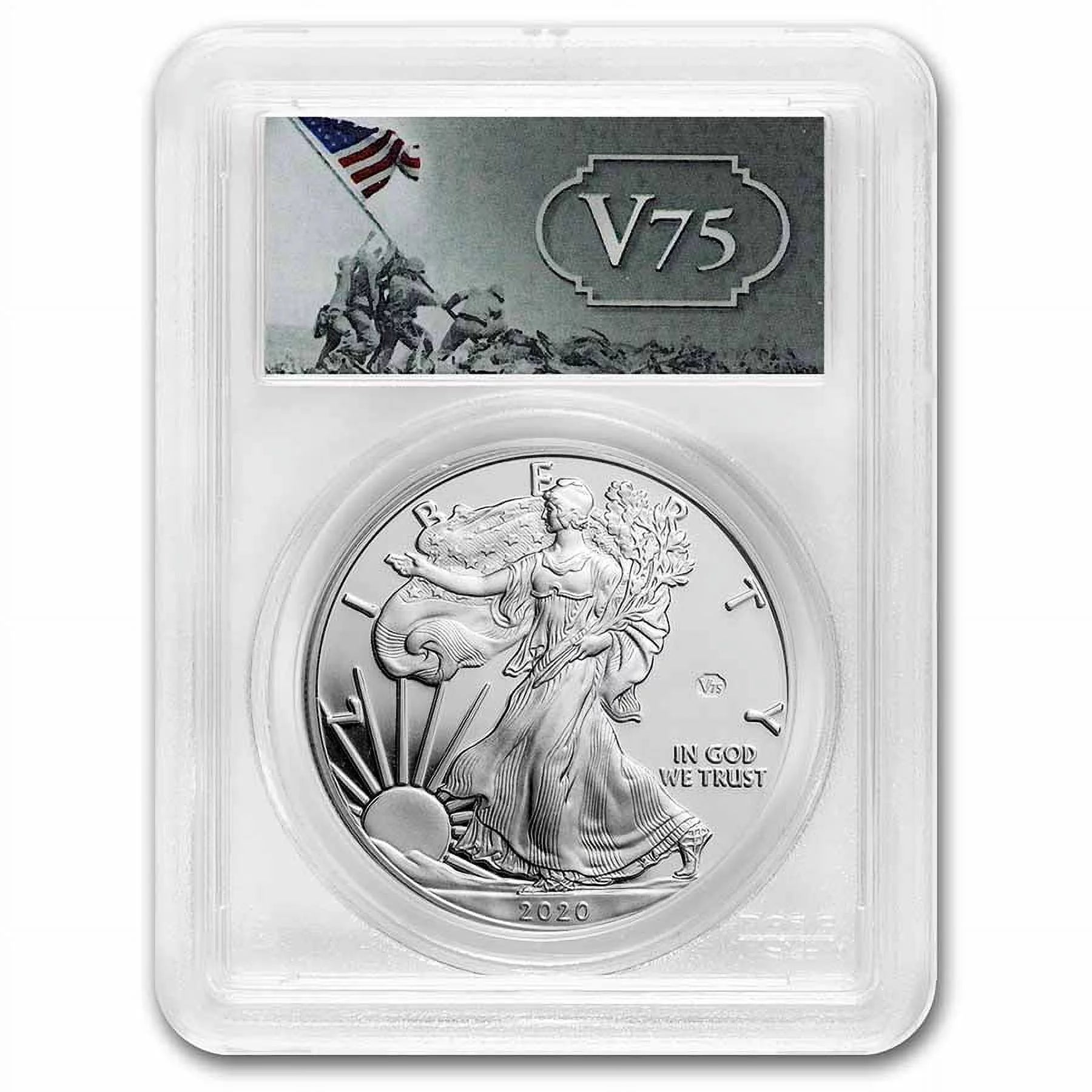 2020-W Proof Silver Eagle PR-69 PCGS (FDI, V75 Privy, WW2 Label)